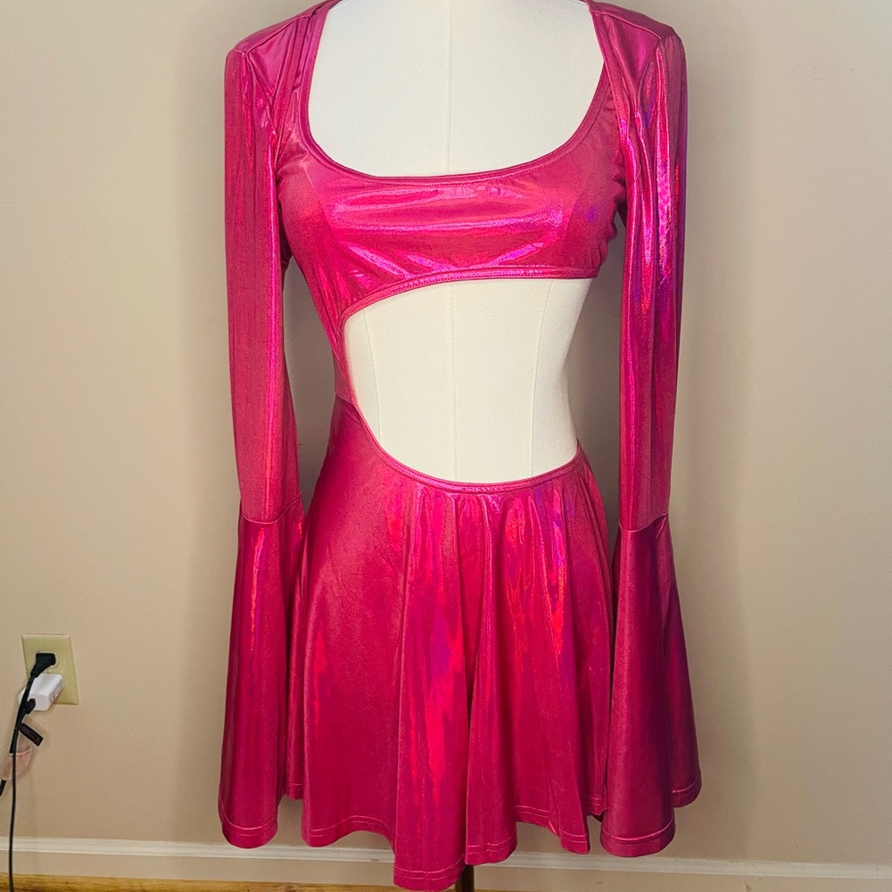 DOLLS KILL - CLUB EXX DAZZLER dress NWT hot metallic pink - Picture 2 of 15